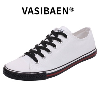 VASIBAEN รองเท้าผ้าใบ รองเท้าผ้าใบลำลองแบบผูกเชือกสีขาวนักเรียนสีดำนักเรียนสีดำ