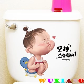 【wuxiang】สติกเกอร์ติดฝาชักโครก กันน้ํา มีกาวในตัว ลายตลก สําหรับห้องน้ํา