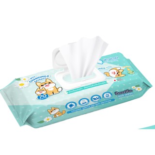 SurePad Dog Wipes ทิชชู่เปียกสุนัข ผ้าเปียกเช็ดตัว สูตรคาโมมายล์ ช่วยยับยั้งแบคทีเรีย แผ่นใหญ่ 22x22 ซม. (70 แผ่น/ แพ็ค)