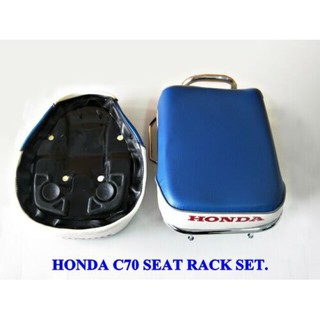 HONDA C70 "BLUE" SEAT COMPLETE WITH "GREY" TRIM with RACK SET (A) // เบาะมอเตอร์ไซค์ สีฟ้า-ขาว ขอบเทา พร้อมแร็ก