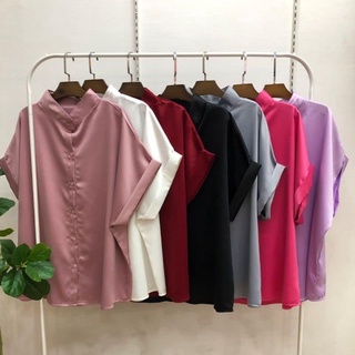 เสื้อสาวอวบ ชุดสาวอวบ  เสื้อคอจีนผ้าซาร่า ด้านหลังแต่งกระดุม ใส่สบาย  SIZE อก :: 46-54 ยาว 28