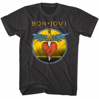 เสื้อยืด Cotton Comfortเสื้อยืด พิมพ์ลายวงร็อค Bon Jovi You Give Love A Bad Name สําหรับผู้ชายขนาดเต็มS-5XL