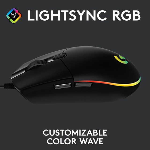 เมาส์เกมมิ่งแบบมีสาย Logitech G102 LIGHTSYNC (Black) RGB Gaming Mouse