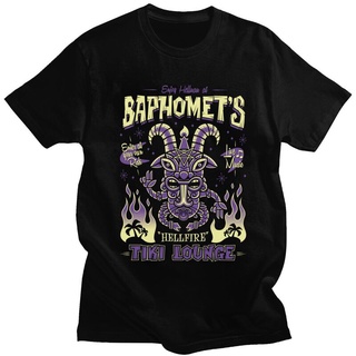 เสื้อยืด ผ้าฝ้าย พิมพ์ลาย Baphomet Hellfire Tiki Lounge สไตล์ฮาราจูกุ สําหรับผู้ชาย