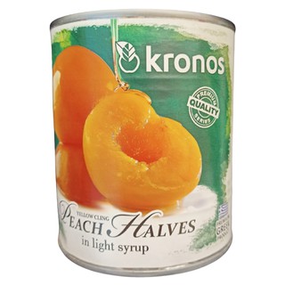 Kronos Peach Half in light syrup 820g.โคลโนส พีชครึ่งลูกในน้ำเชื่อม 820กรัม วัตถุดิบ อาหารกระป๋อง ผลไม้กระป๋อง