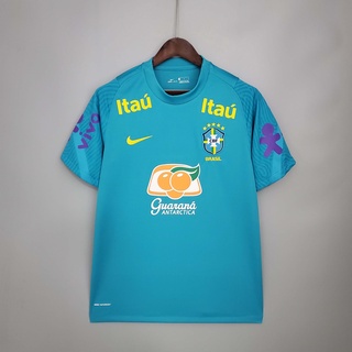 เสื้อกีฬาแขนสั้น ลายทีมชาติฟุตบอล Brazil สีฟ้า 2021