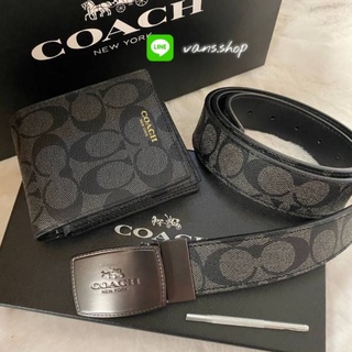 COACH Short Wallet with Belt Set Signature