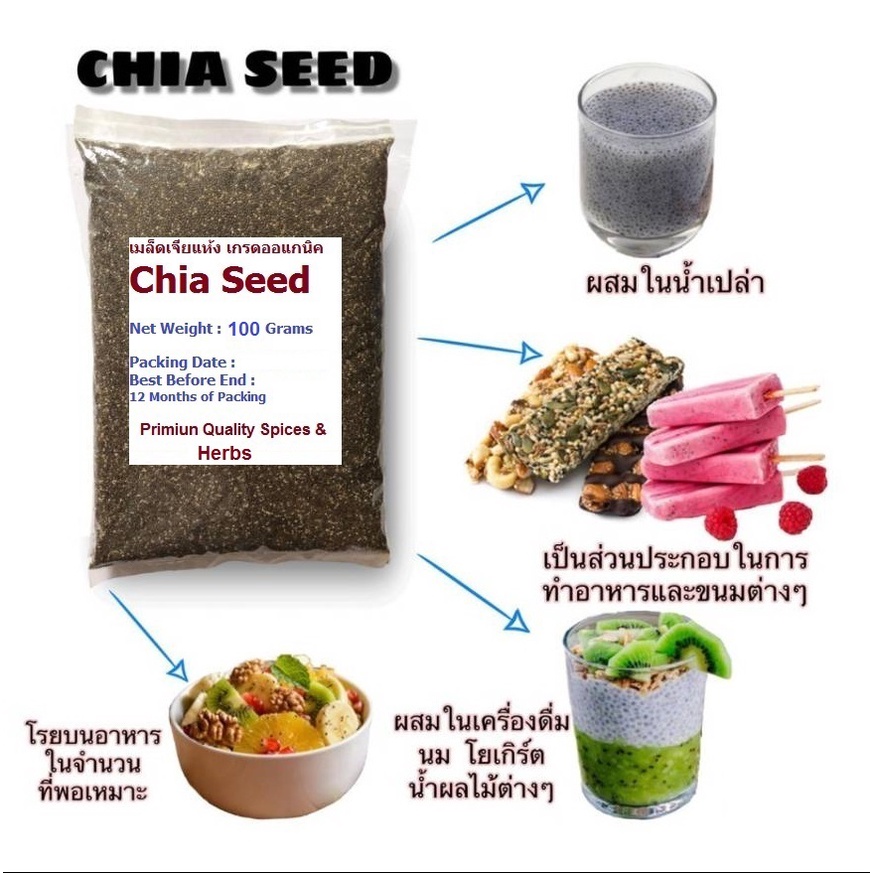 #Organic Chia Seeds, 100 Grams, #เมล็ดเจียแห้ง เกรดออแกนิค