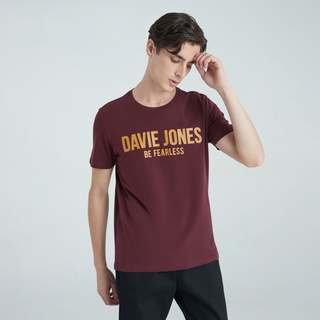 เสื้อยืดใหม่DAVIE JONES เสื้อยืดพิมพ์ลายโลโก้ สีแดง สีเหลือง สีส้ม สีน้ำตาล สีเขียว Logo Print T-Shirt LG0032MA 36YE OR