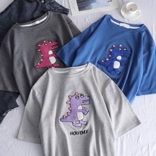 เสื้อยืดกิ้งก่ายักษ์ งานปัก นุ่ม holiday T-shirt