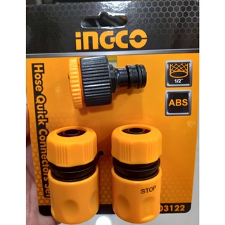 INGCO ข้อต่อสวมเร็วพลาสติก 1/2 หยุดน้ำ ชุดข้อต่อสายยาง 3 ชิ้น Hose Quick Connectors Set