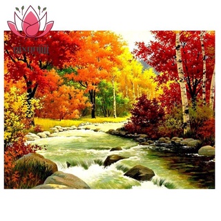 ภาพจิตรกรรมปักครอสติสลาย Maple Leaf River ติดประดับเพชร Diy สําหรับติดตกแต่งบ้าน