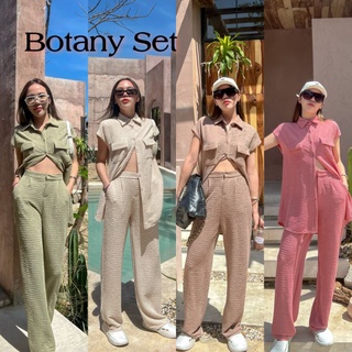 ชุดเซ็ท2ชิ้น✨Botany Set✨เซ็ตเสื้อเชิ้ตแขนกุดผ้าปั้มลาย+กางเกงขายาวทรงสวย ป้ายVIBE