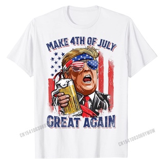 เสื้อยืดคอกลม ผ้าฝ้าย พิมพ์ลาย Make 4th of July Great Again แฟชั่นฤดูร้อน สําหรับผู้ชายสามารถปรับแต่งได้