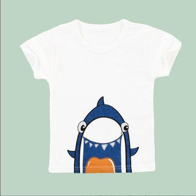 เสื้อท็อปผ้าฝ้ายแขนสั้น Baby Shark สําหรับเด็ก