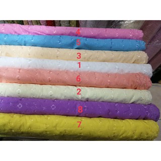 ผ้าลูกไม้ cotton TC ปัก เนื้อ นิ่ม แบ่งขายเป็นเมตร หน้ากว้าง 45นิ้ว มี 8 สี