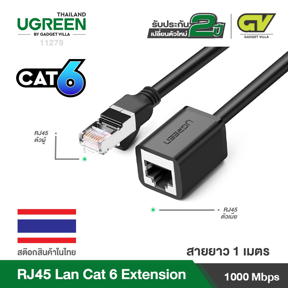 UGREEN รุ่น 11279 ความยาว1เมตร /รุ่น 11281 ความยาว 2เมตร Cat6 FTP M TO F Extension Cable Black