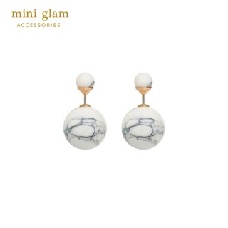 Miniglam White Marble Double Ball Earrings ต่างหูทรงกลมลายหินอ่อนสีขาว