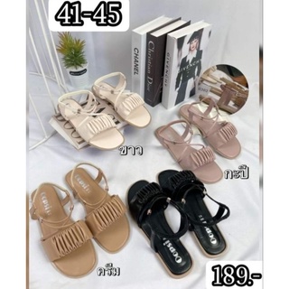 👠sz.41-45 รองเท้ารัดส้นคาดหน้าย่น น่ารักมากก (ไม่มีส้น)