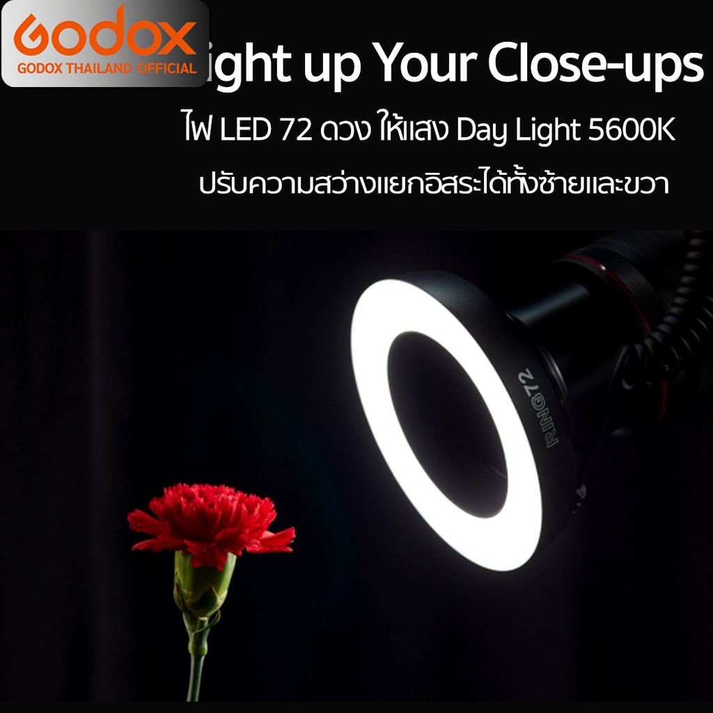 Godox LED Ring72 Macro Ring Light 8W 5600K ไฟถ่ายสินค้า ไฟมาโคร - รับประกันศูนย์ Godox Thailand 3ปี