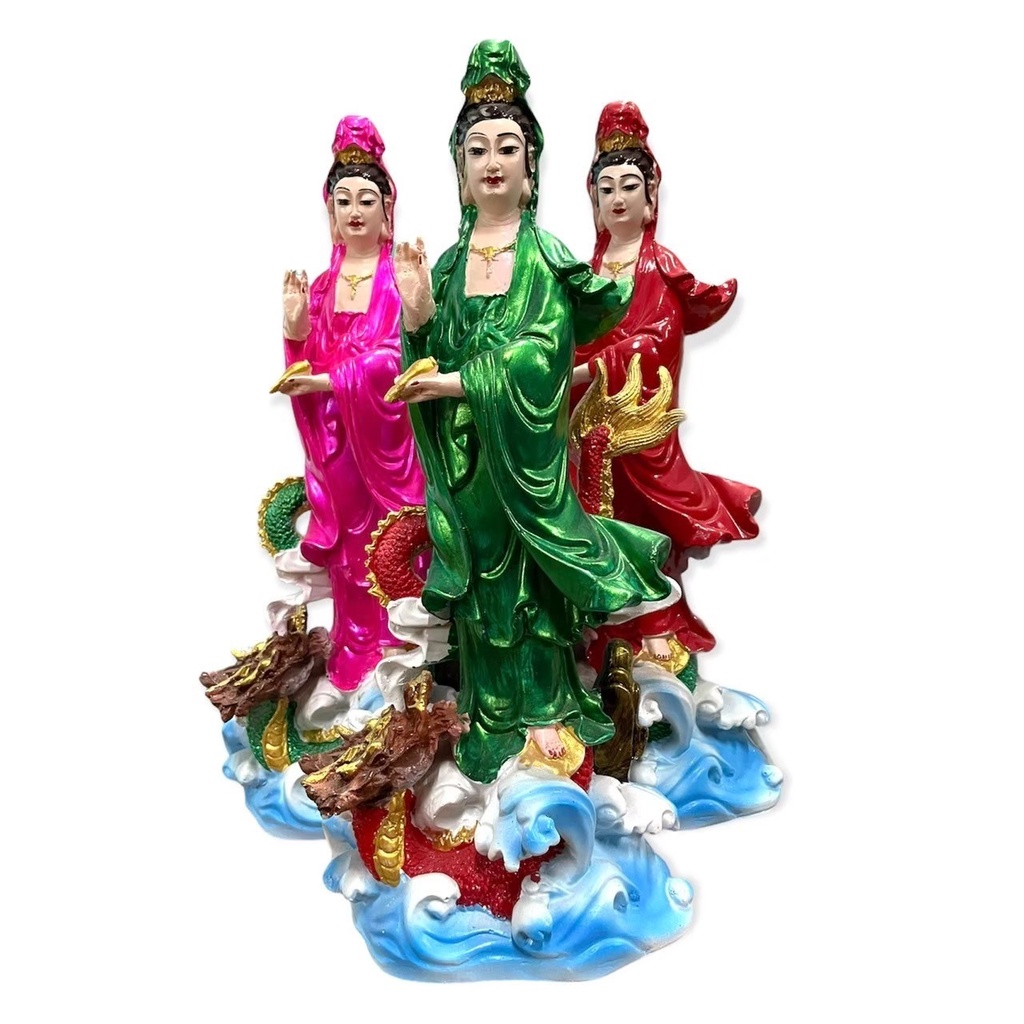 เจ้าแม่กวนอิมประทานพร ประทับยืนบนมังกร ลงสีสวยงาม(กว้าง6นิ้ว สูง14นิ้ว) ผ่านพิธีปลุกเสกแล้วบูชาขอพรให้สำเร็จได้ในทุกด้าน