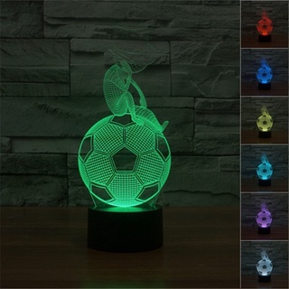 โคมไฟตั้งโต๊ะ LED รูปฟุตบอล 3D ไล่โทนสี 7 สี ชาร์จ USB