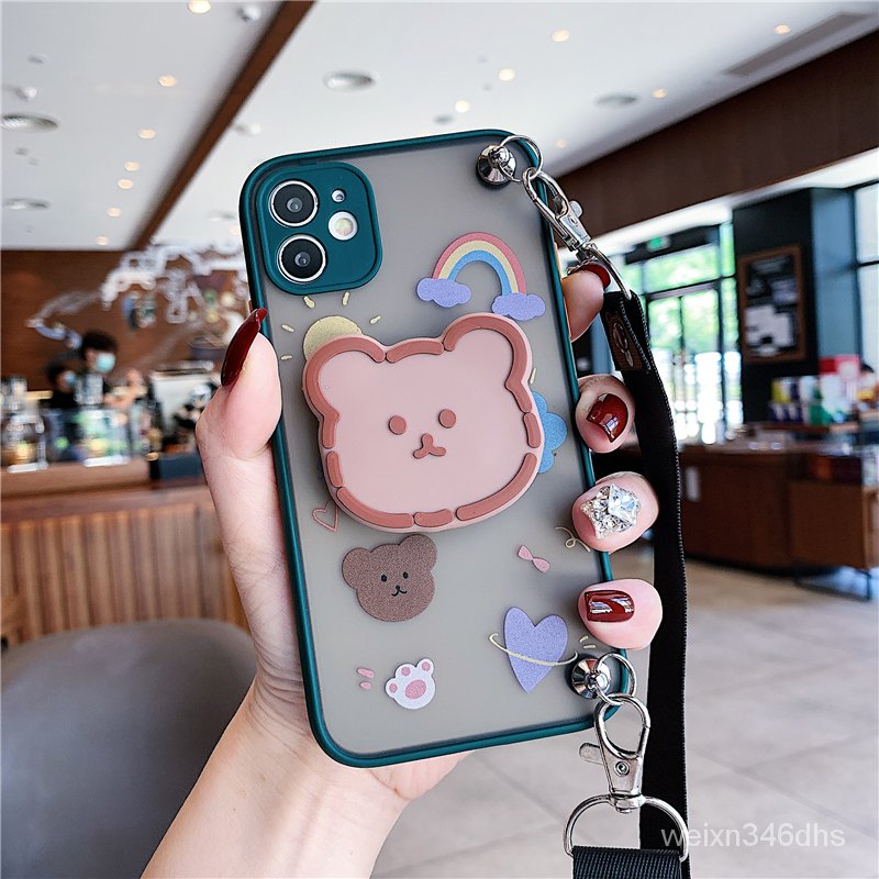 iphone 12 case★หมีน้อยน่ารักiphone11เปลือกโทรศัพท์มือถือสร้างสรรค์ Applexsmaxสายคล้องคอ messengerxrเลนส์รวมทุกอย่าง12pro