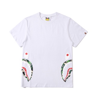 HH Hot-Sale BAPE street brand shark stitching T-shirt เสื้อยืดผ้าฝ้าย