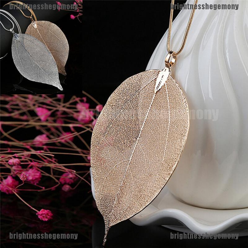 POMINA Gold Silver Two Tone Filigree Fall Leaf Pendant Long Necklace Chic Swe
