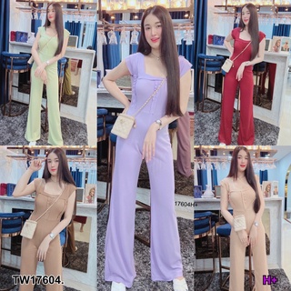 17604 จั๊มสูทขายาว คอเหลี่ยม สีพื้น Long-sleeve jumpsuit, square neckline, solid color