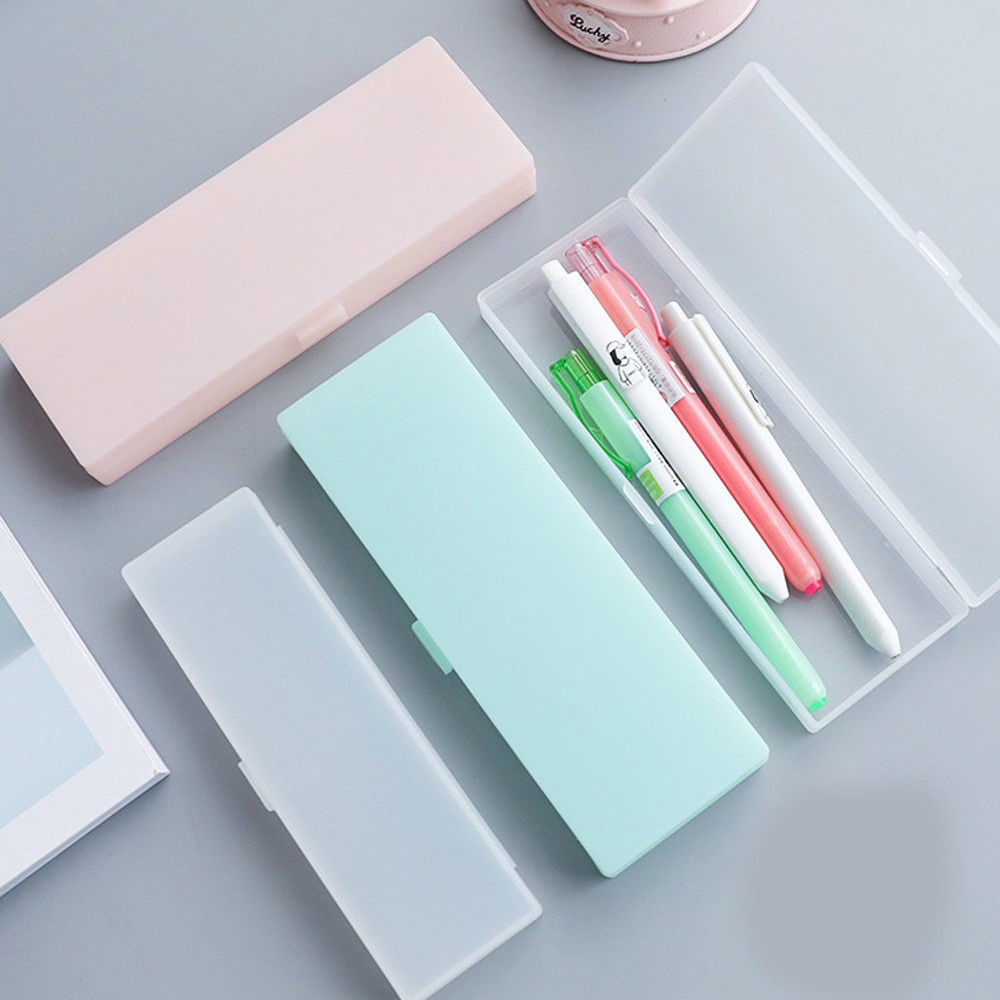 Gg กล่องดินสอพลาสติกใส สีพื้น เรียบง่าย สําหรับนักเรียน
