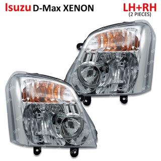 โคมไฟหน้า ไฟหน้า สีใส+ส้ม สำหรับ Isuzu D-Max Hi-Lander,V-Crossปี 2003-2006