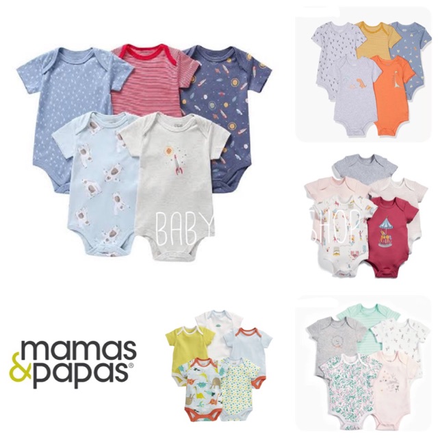 Mamas & Papas บอดี้สูทเด็ก บอดี้สูทแขนสั้น เสื้อผ้าเด็กผู้ชาย เด็กผู้หญิง Bodysuit (1 แพค/5 ตัว)
