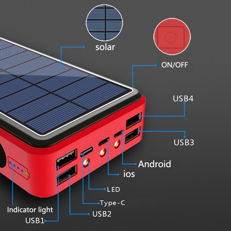 29800mAh Power Bank Solar External Battery High Capacity 4USB Ports ...