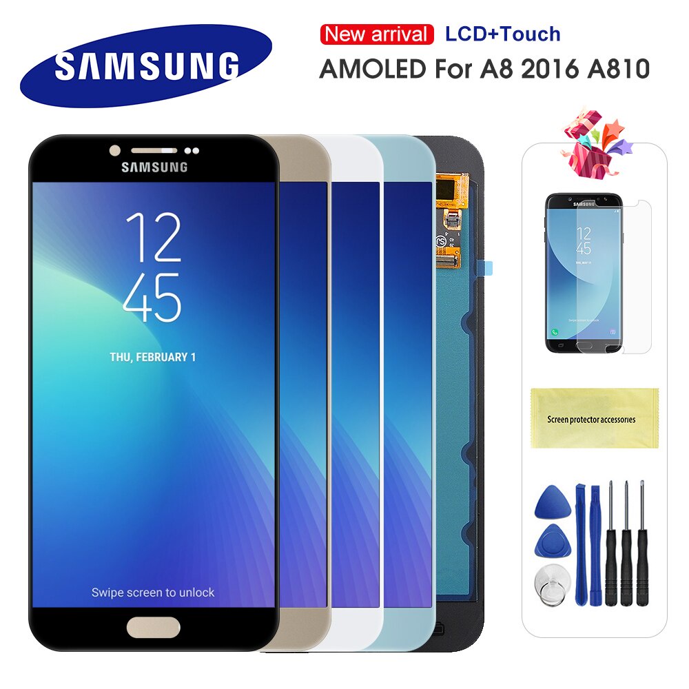 5.7 & 39;& 39; Super AMOLED A810 จอแสดงผล LCD สําหรับ Samsung Galaxy A8 2016 A810 A810F A8100 จอแสดง
