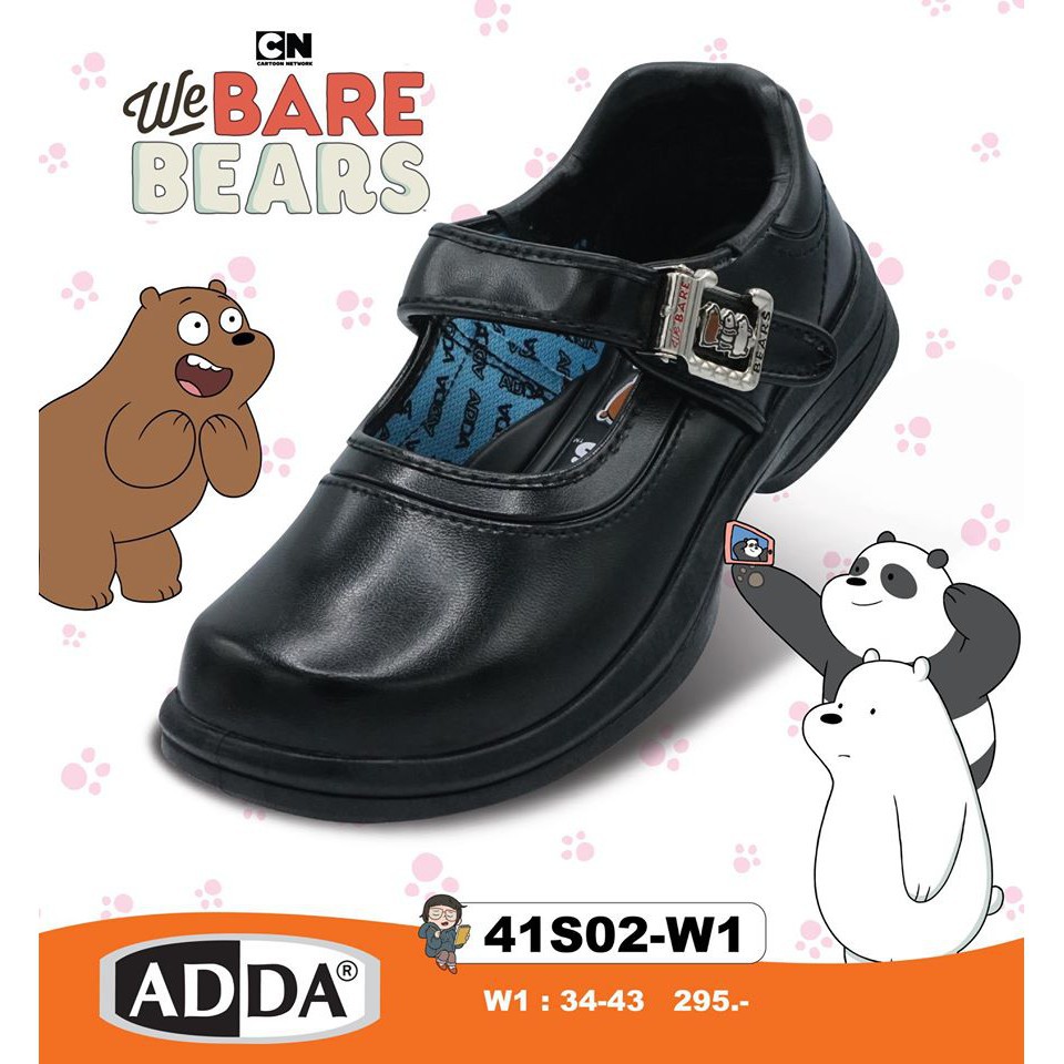 รองเท้านักเรียน Adda หนังดำ รองเท้านักเรียนหญิง ลายหมี Bear  เบอร์ 34-43 (สินค้า