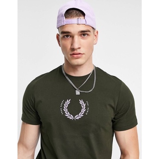 เสื้อยืดครอปเสื้อยืดพิมพ์ลายแฟชั่นFred Perry Laurel Wreath T-Shirt in Hunting GreenS-5XL