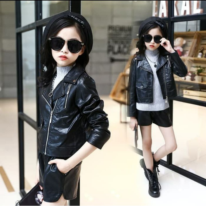 เสื้อแจ็คเก็ตเด็ก/เสื้อแจ็คเก็ตเด็กคอร์ป/ แรมones เสื้อแจ็คเก็ตหนังสังเคราะห์ผู้หญิง CRH 0156