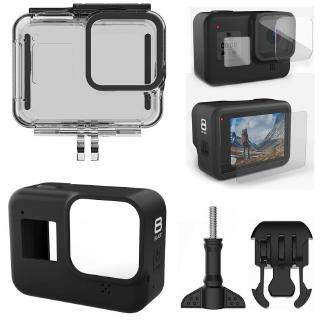 Hero 8 เคสกันน้ํา ซิลิโคน กระจกนิรภัย ป้องกันหน้าจอ ฟิล์มป้องกันเลนส์ สําหรับ GoPro hero 8 อุปกรณ์เสริมกล้องแอคชั่น