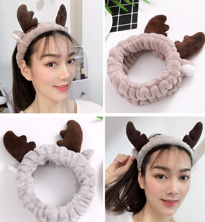 Cute Antlers Headband for Women Girls Washing Face Make Up Elastic Hair
