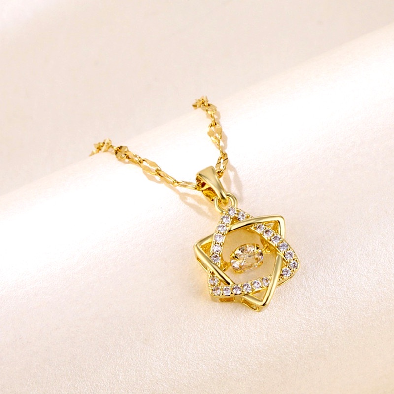 OYJR สร้อยสแตนเลส ทอง 18k จี้รูปดาวหกแฉก ประดับเพทาย ป้องกันสนิม - รูปที่ 6