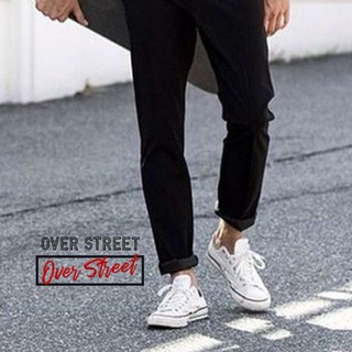 Over Street รองเท้าผ้าใบผู้ชาย สีขาว-แถบแดง (White) ทรงฮิตตลอดกาล สวมใส่ง่ายสบาย พร้อมทุกจังหวะ!!!!