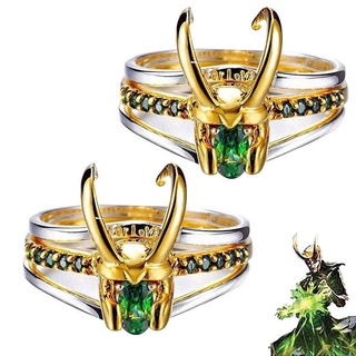 3 in 1 Tumnea Loki Ring Thor Loki แหวนหมวกกันน็อค Marvel สินค้าโลกิ แหวนคริสตัลอัลลอย สีเขียว แหวนโลหะ