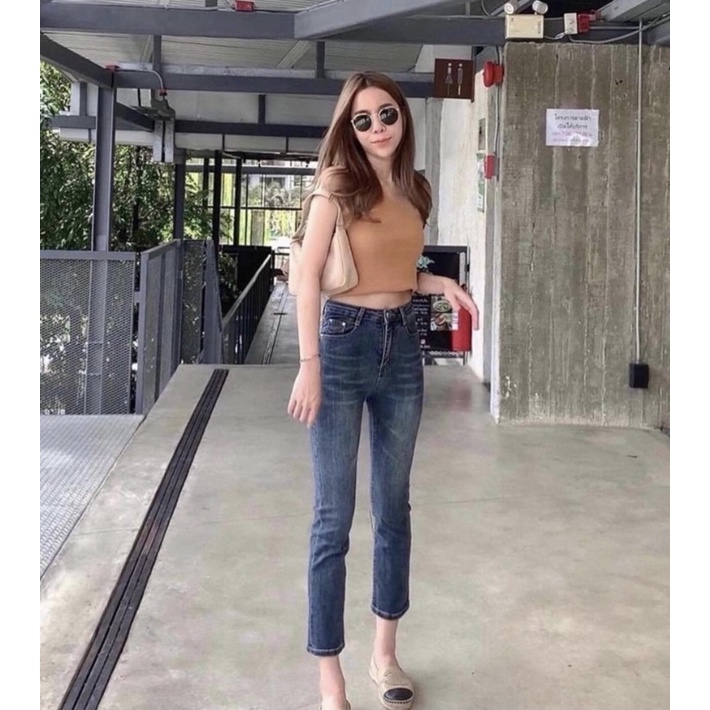 รหัส1809-1 กางเกงยีนส์ขากระบอกเล็ก สียีนส์เข้ม ป้ายxoxo