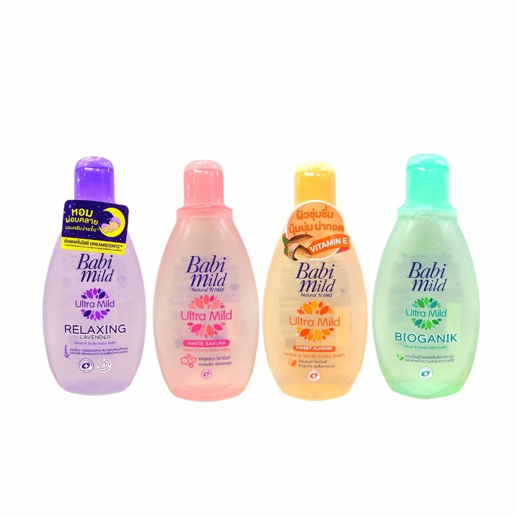 Babi Mind ผลิตภัณฑ์สบู่เหลวเบบี้มายด์ไวท์ซากุระ,อัลตร้า,อัลมอนด์ ขนาด 180 ml. และ 200 ml.