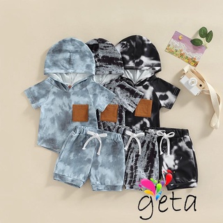 Geta- ชุดเสื้อแขนสั้น มีฮู้ด แบบสวมหัว และกางเกงขาสั้น สีคมชัด สําหรับเด็กผู้ชาย