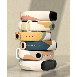 Xiaomi Mi band 7 6 5 4 3 Morandi Color Rainbow Stripe สร้อยข้อมือซิลิโคนเปลี่ยนสาย