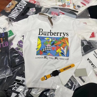 เสื้อยืดแขนสั้น ผ้าฝ้ายแท้ 100% ทรงหลวม ลาย Burberry Trademark Street Wear Horse War สําหรับผู้ชาย และผู้หญิง