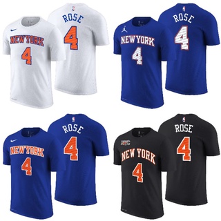 เสื้อยืดผ้าฝ้ายพิมพ์ลายแฟชั่นเสื้อกีฬาบาสเก็ตบอล ลาย New York Knicks 4 Derrick Rose Gametime สําหรับผู้ชาย