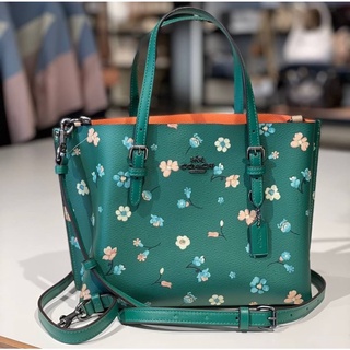 พร้อมส่ง แท้ 🇺🇸💯% New Coach MOLLIE TOTE 25 WITH MYSTICAL FLORAL PRINT (COACH C8613) GUNMETAL/GREEN MULTI